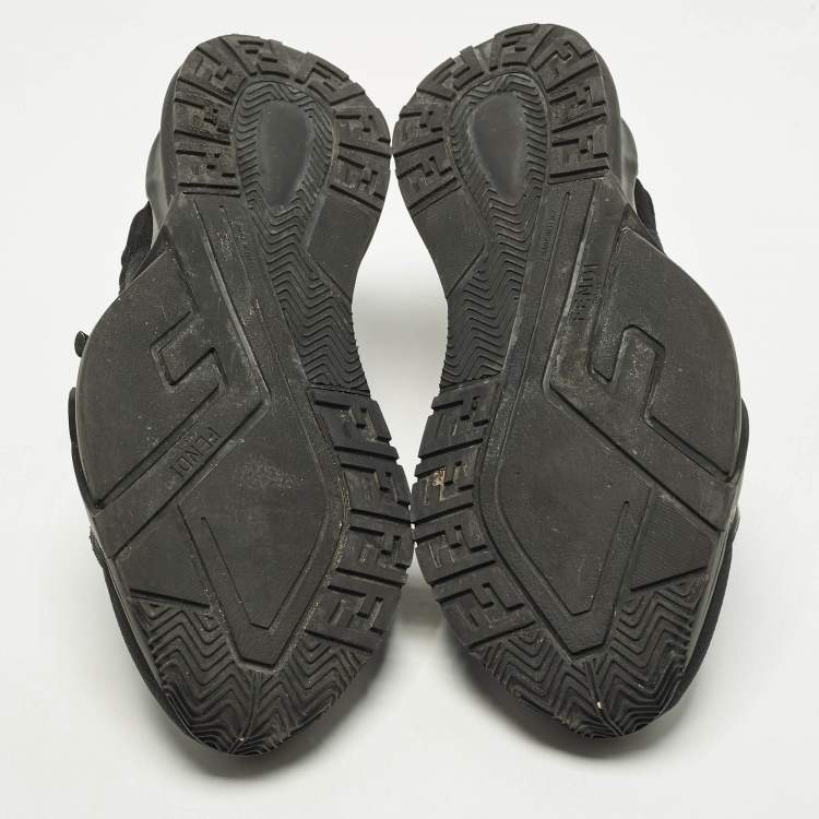 Pre Owned Fendi Flow Size 45 Black Nylon and Suede Lace Up Sneakers