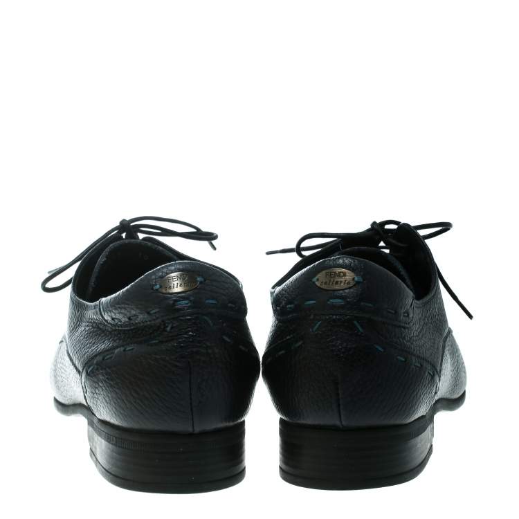 Pre Owned Fendi Blue Leather Lace Up Oxfords Size 44