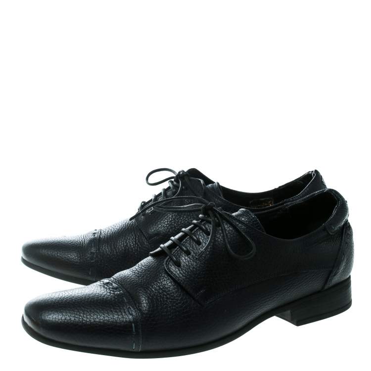 Pre Owned Fendi Blue Leather Lace Up Oxfords Size 44