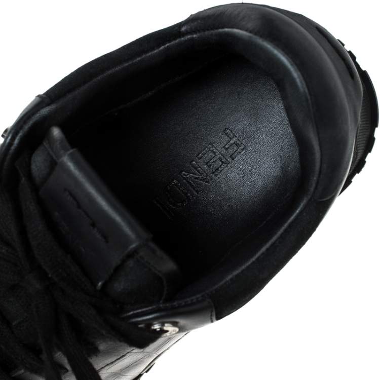 Pre Owned Fendi Black Croc Embossed Leather Sneakers Size 41