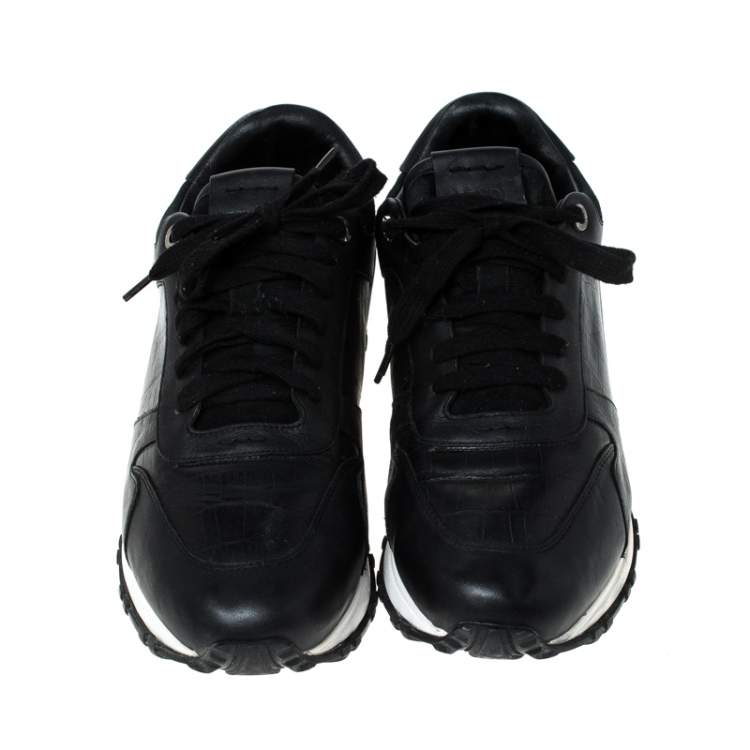 Pre Owned Fendi Black Croc Embossed Leather Sneakers Size 41