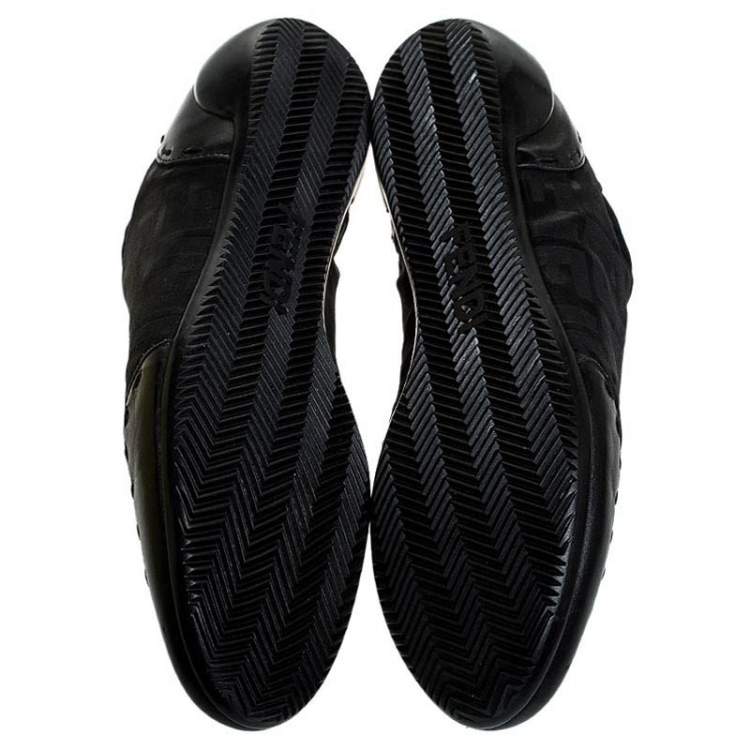 Pre Owned Fendi Black Zucca Canvas and Leather Trim Lace Up Sneakers Size 40