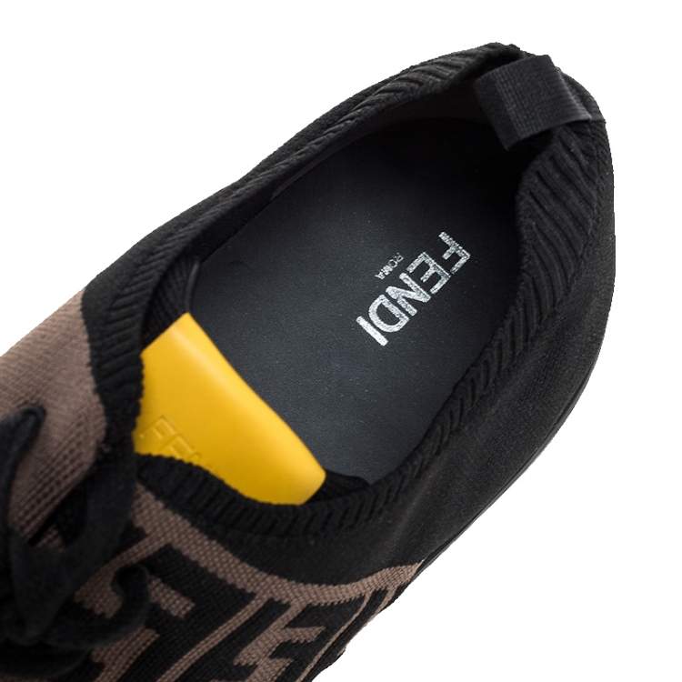 Pre Owned Fendi Black Stretch Knit Fabric And Canvas Low Top Sneakers Size 46