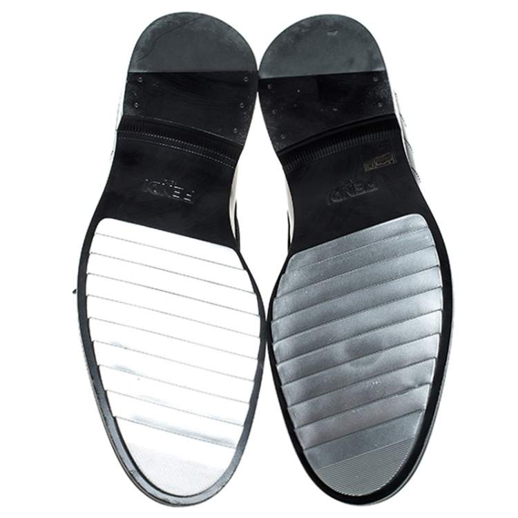 Pre Owned Fendi Black Leather Slick Eyes Oxfords Size 43