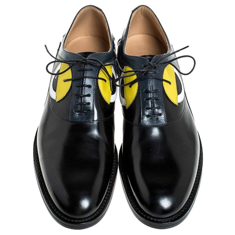 Pre Owned Fendi Black Leather Slick Eyes Oxfords Size 43