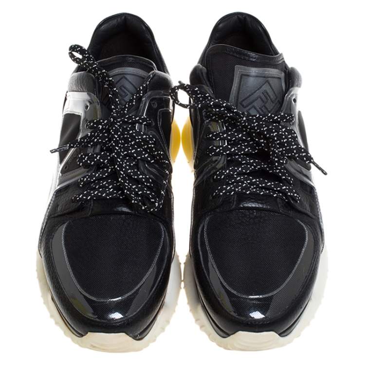 Pre Owned Fendi Black Leather, Mesh And Rubber Runway Chunky Sneakers Size 40