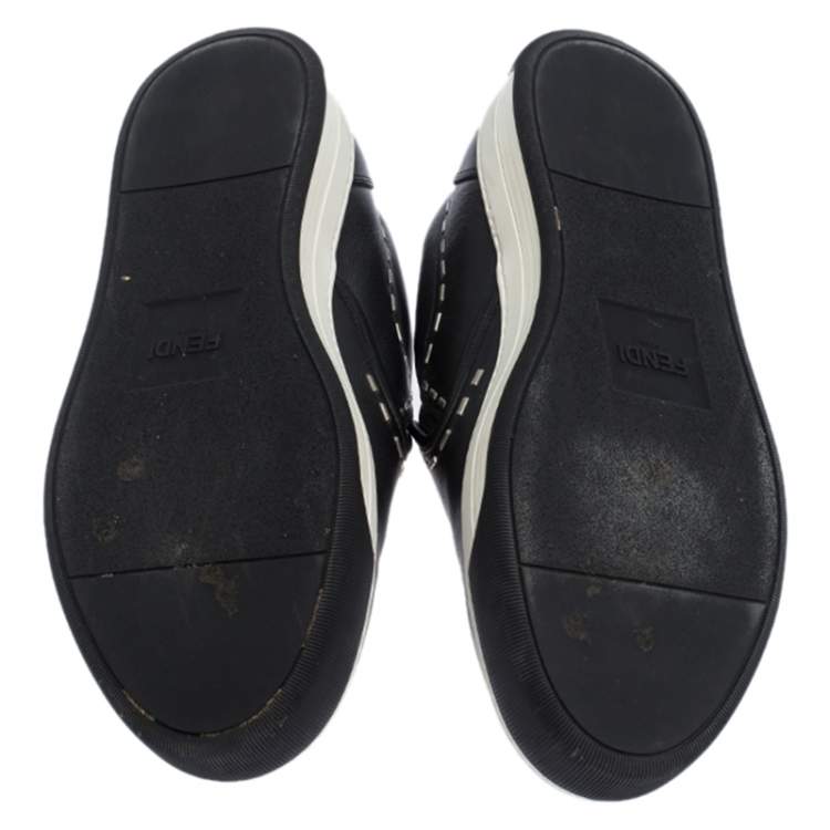 Pre Owned Fendi Black Leather Metal Stitch Slip On Sneakers Size 41