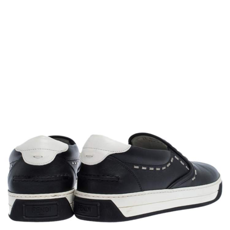 Pre Owned Fendi Black Leather Metal Stitch Slip On Sneakers Size 41