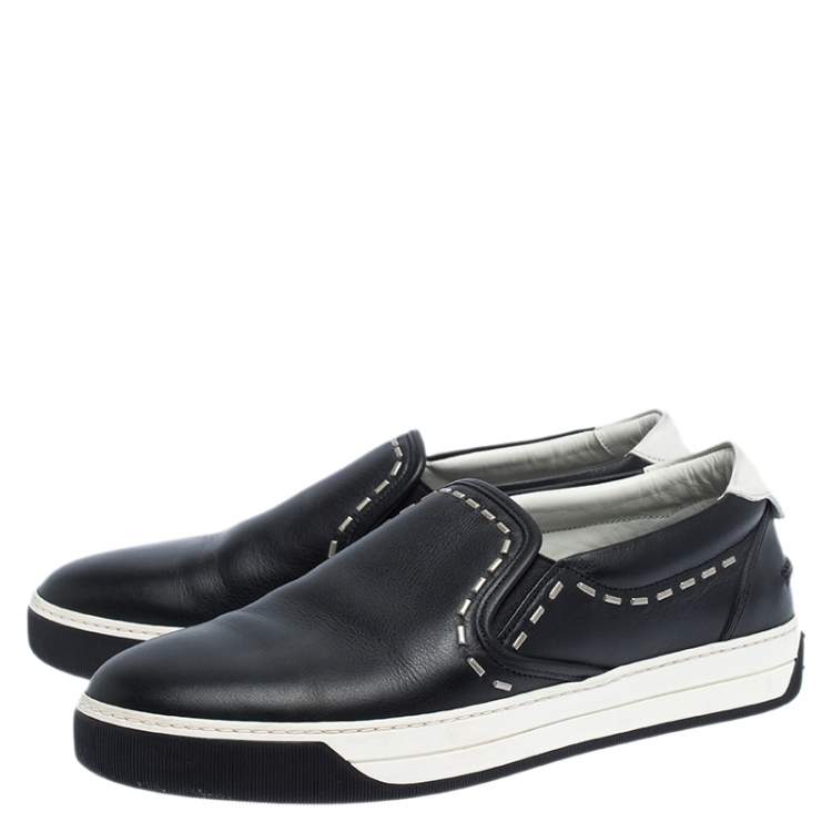 Pre Owned Fendi Black Leather Metal Stitch Slip On Sneakers Size 41