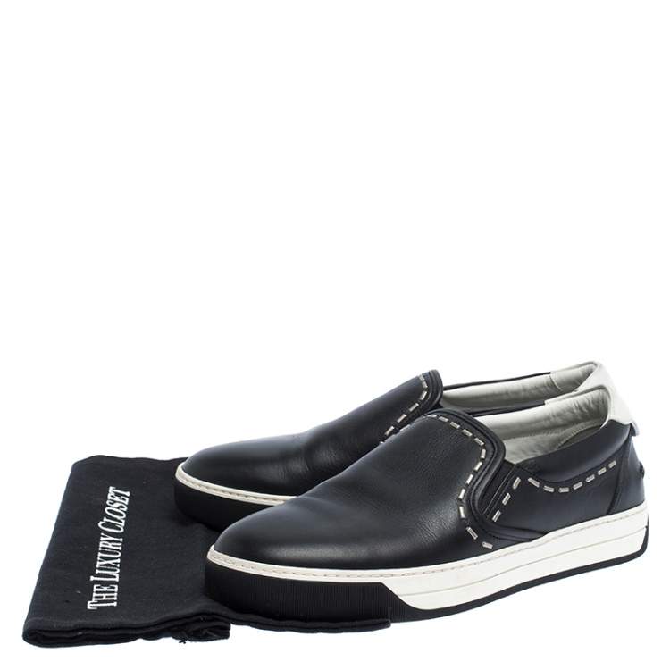 Pre Owned Fendi Black Leather Metal Stitch Slip On Sneakers Size 41