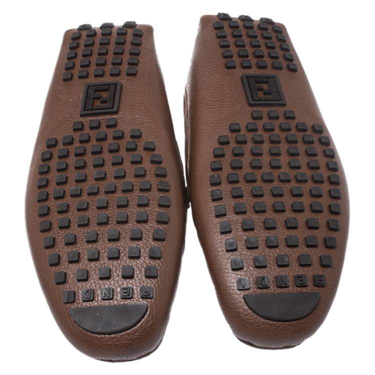 Pre Owned Fendi Brown/Maroon Leather Tassel Loafers Size 45
