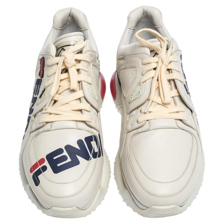 Pre Owned Fendi White Leather And Rubber Fendi-Fila Mania Logo Low Top Sneakers Size 42