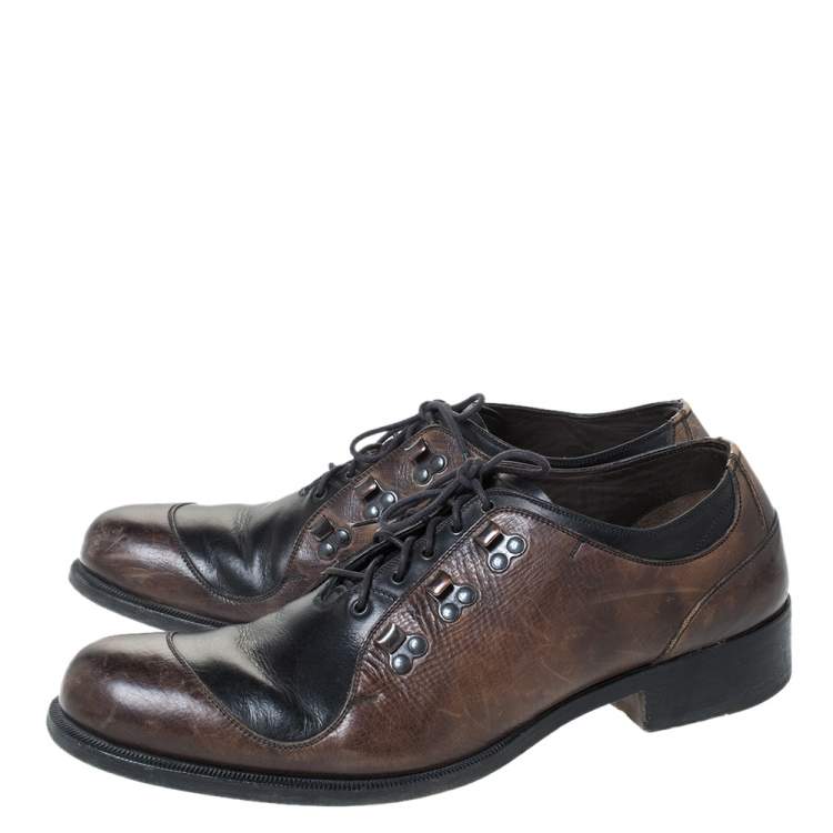 Pre Owned Fendi Black/Brown Leather Oxfords Size 43