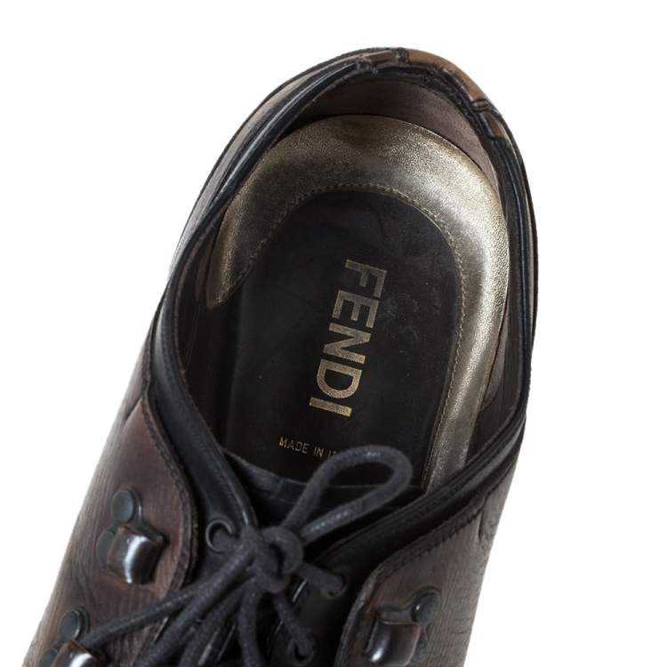 Pre Owned Fendi Black/Brown Leather Oxfords Size 43