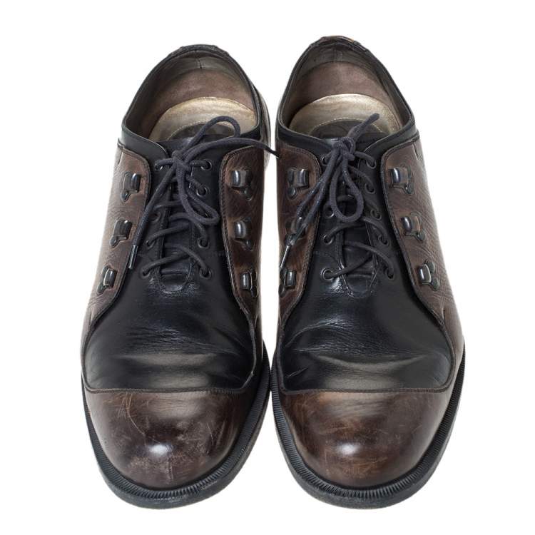 Pre Owned Fendi Black/Brown Leather Oxfords Size 43
