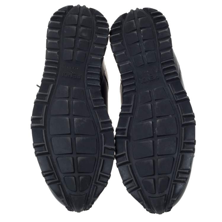 Pre Owned Fendi Black Leather Bag Bugs Spiked Low Top Sneakers Size 43