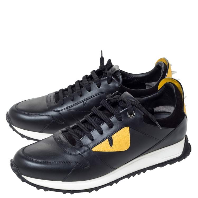 Pre Owned Fendi Black Leather Bag Bugs Spiked Low Top Sneakers Size 43