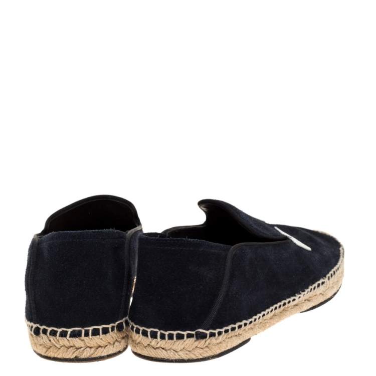 Pre Owned Fendi Navy Blue Suede Monster Eyes Slip On Espadrilles Size 41