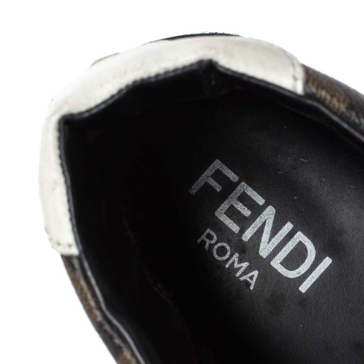 Pre Owned Fendi Black/Brown Zucca Coated Canvas And Leather Wimbledon High Top Sneakers Size 41