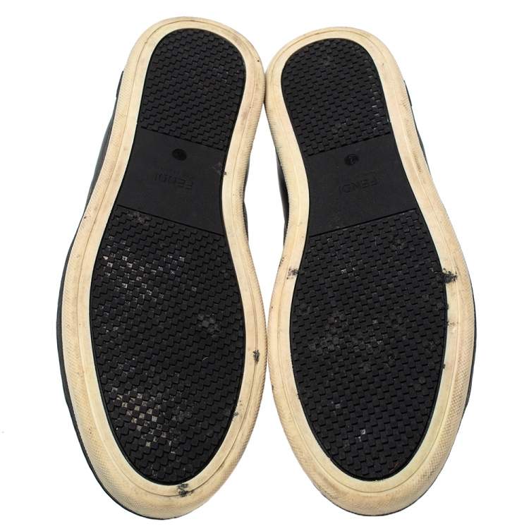 Pre Owned Fendi Black/Brown Zucca Coated Canvas And Leather Wimbledon High Top Sneakers Size 41