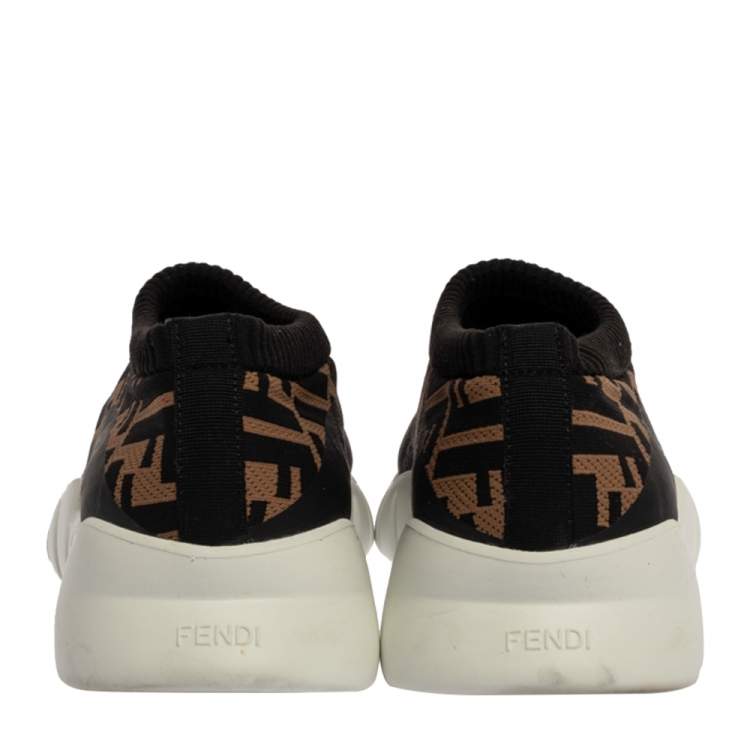 Pre Owned Fendi Black/Brown Zucca Print Knit Slip On Sneakers Size 43