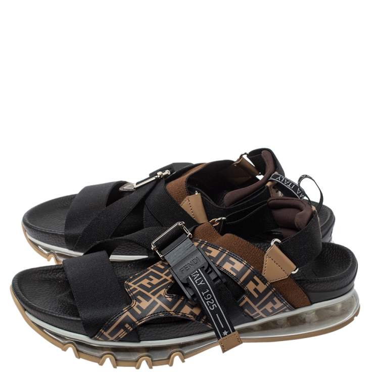 Pre Owned Fendi Multicolor Leather and Polyester FF Strappy Sandals Size 42