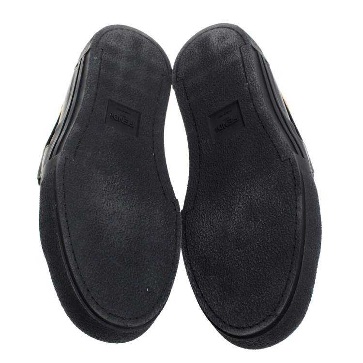 Pre Owned Fendi Black Leather Logo Elastic Strap Slip On Sneakers Size 42