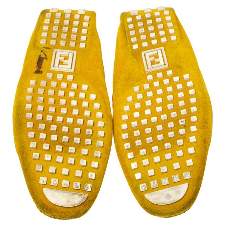 Pre Owned Fendi Yellow Suede Driving Loafers Size 44