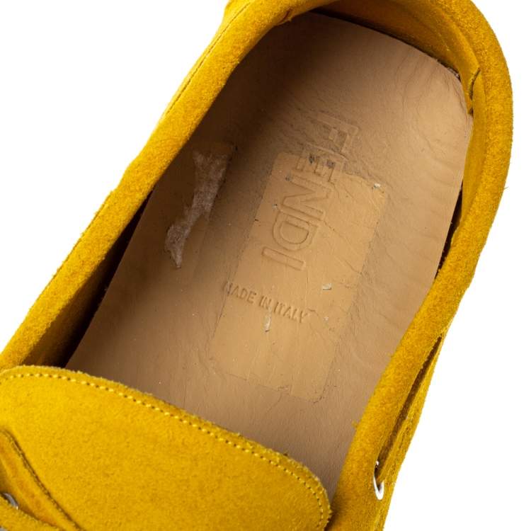 Pre Owned Fendi Yellow Suede Driving Loafers Size 44
