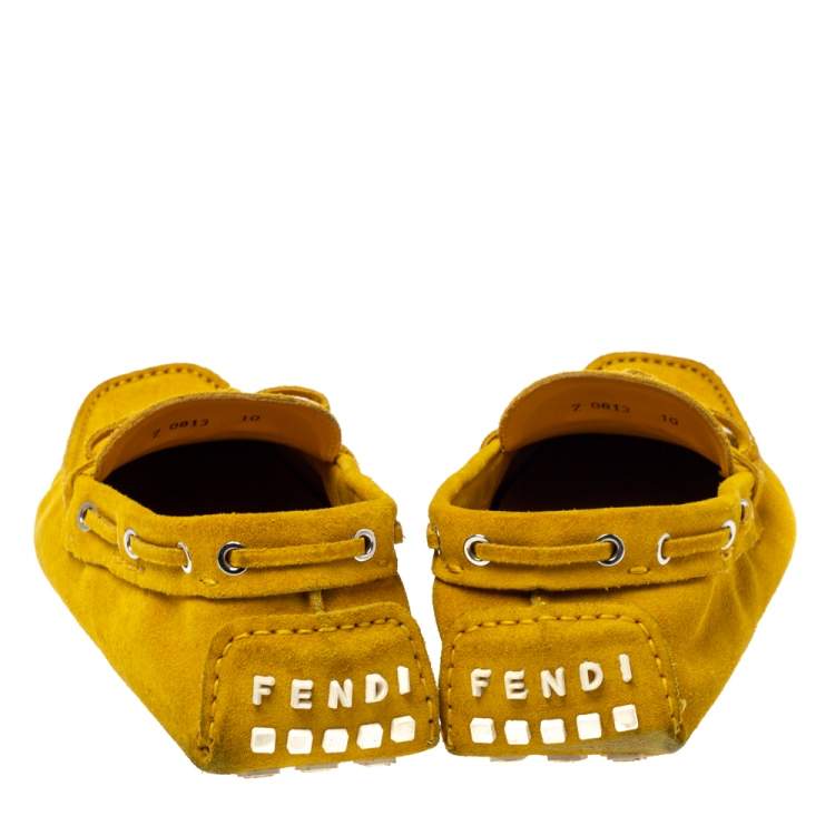 Pre Owned Fendi Yellow Suede Driving Loafers Size 44