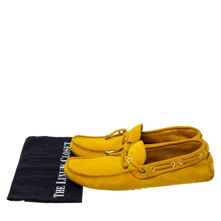 Pre Owned Fendi Yellow Suede Driving Loafers Size 44