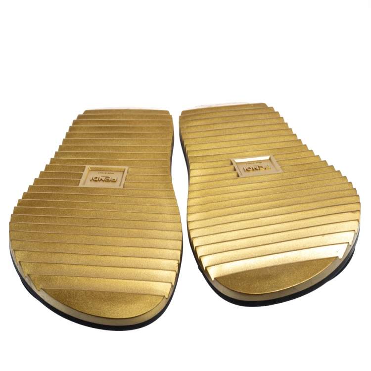 Pre Owned  Fendi Black Rubber Logo Print Slide Sandals Size 44