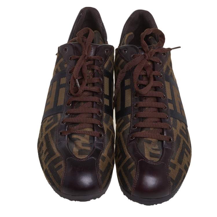 Pre Owned Fendi Brown Zucca Canvas And Leather Low Top Sneakers Size 42