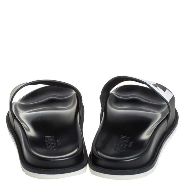 Pre Owned Fendi Black Rubber Vocabulary Slides Sandals Size 40