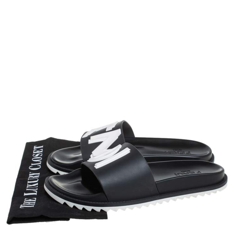 Pre Owned Fendi Black Rubber Vocabulary Slides Sandals Size 40