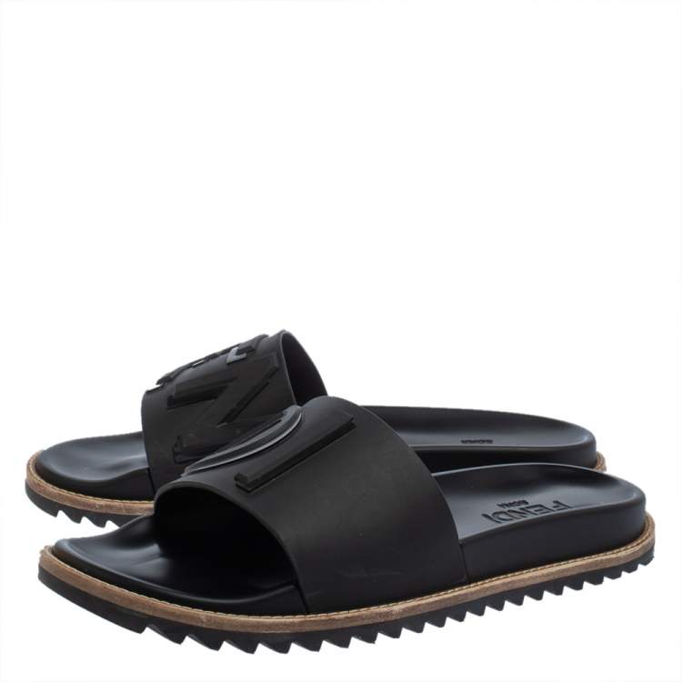 Pre Owned Fendi Black Rubber Fussbetts Vocabulary Slide Sandals Size 40