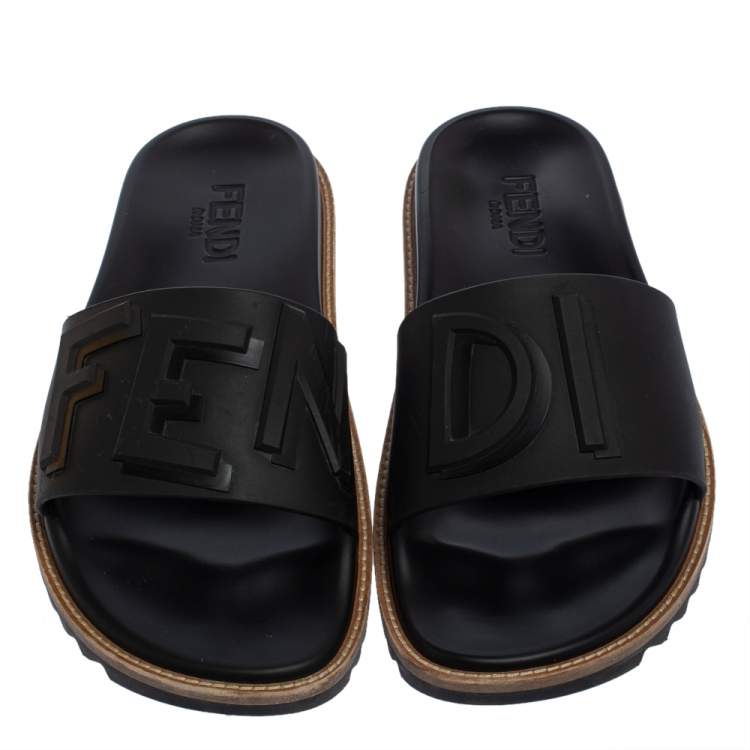 Pre Owned Fendi Black Rubber Fussbetts Vocabulary Slide Sandals Size 40