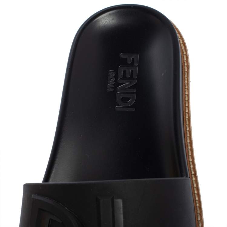 Pre Owned Fendi Black Rubber Fussbetts Vocabulary Slide Sandals Size 40