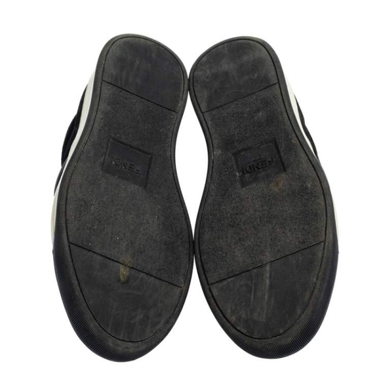 Pre Owned Fendi Black/Yellow Suede And Leather Monster Eye Slip On Sneakers Size 42