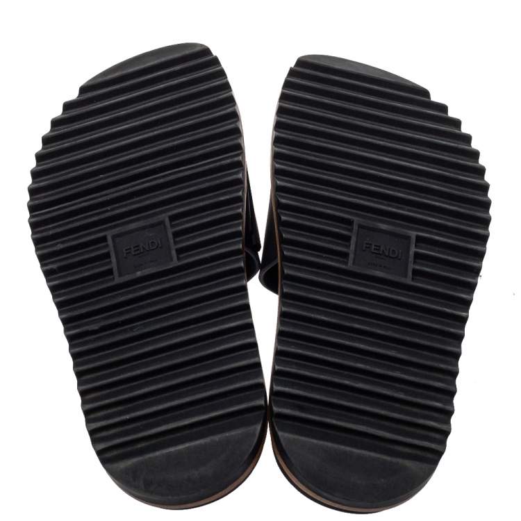 Pre Owned Fendi Black Rubber Logo Slide Sandals Size 43
