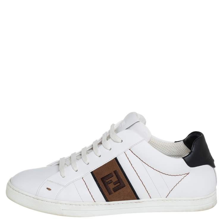 Pre Owned Fendi White Leather FF Motif Low Top Sneakers Size 41