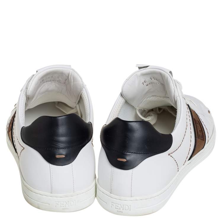 Pre Owned Fendi White Leather FF Motif Low Top Sneakers Size 41