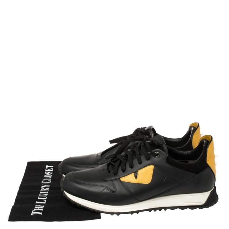 Pre Owned Fendi Black/Yellow Leather Monster Eyes Studded Low Top Sneakers Size 43