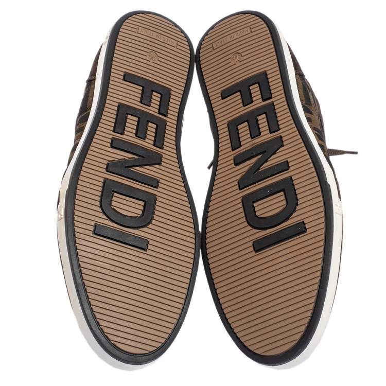 Pre Owned Fendi Brown Suede And Zucca Canvas Low Top Sneakers Size 43.5