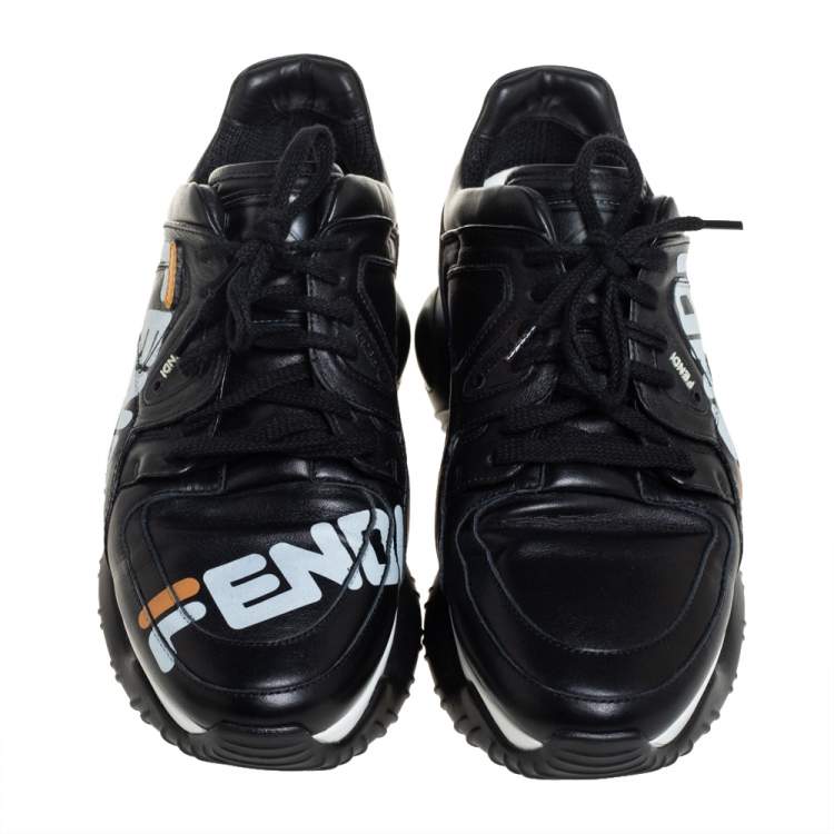 Pre Owned Fendi X Fila Black Leather Fila Mania Platform Sneakers 40