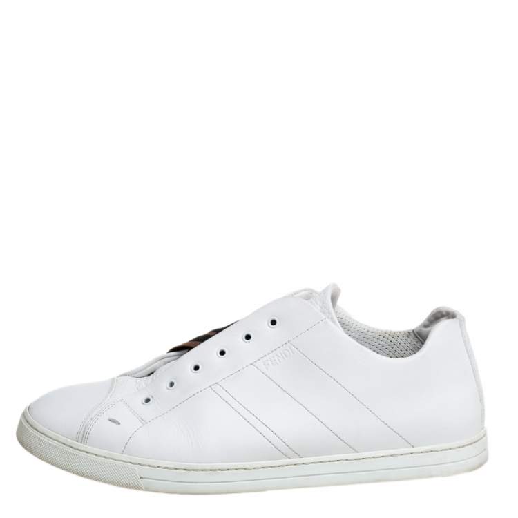 Pre Owned Fendi White Leather FF Crisscross Strap Slip On Sneakers Size 44