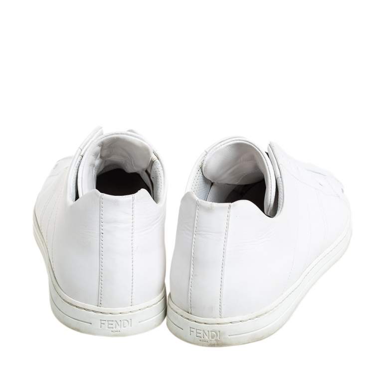 Pre Owned Fendi White Leather FF Crisscross Strap Slip On Sneakers Size 44