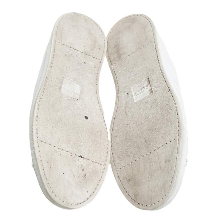Pre Owned Fendi White Leather FF Crisscross Strap Slip On Sneakers Size 44