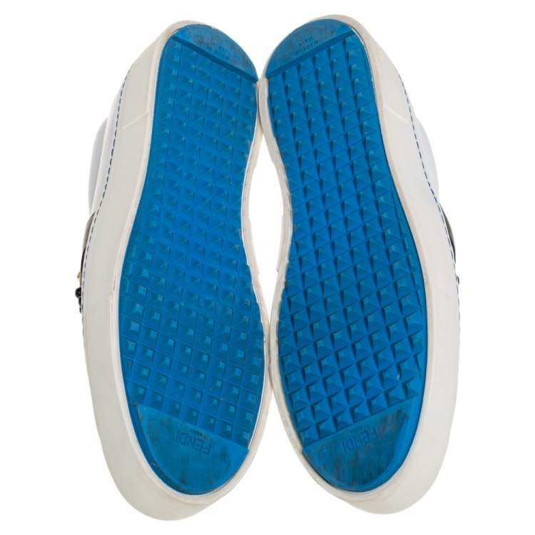 Pre Owned Fendi White/Black Leather Studded Karlito Slip On Sneakers Size 40