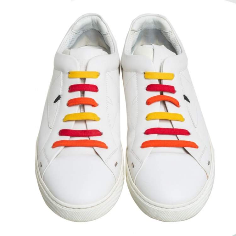 Pre Owned Fendi White Leather Monster Low Top Sneakers Size 40